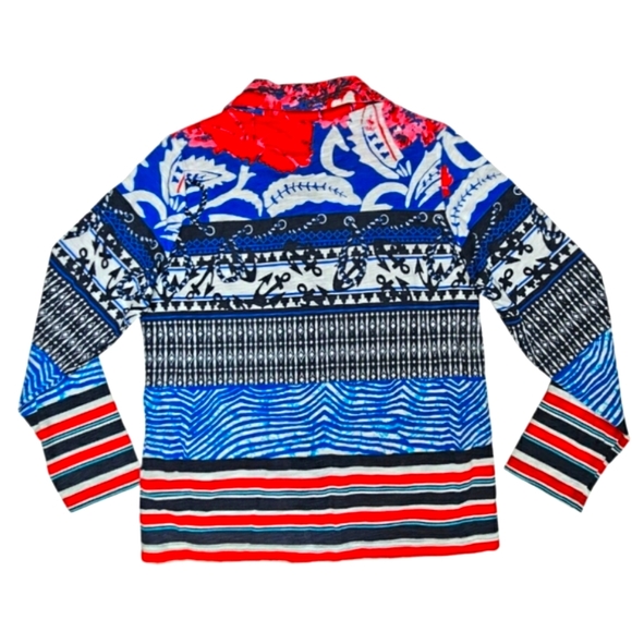 Onque Casuals Nautical Tropical Red White Blue Lightweight Button Up Jacket Top - Picture 2 of 16